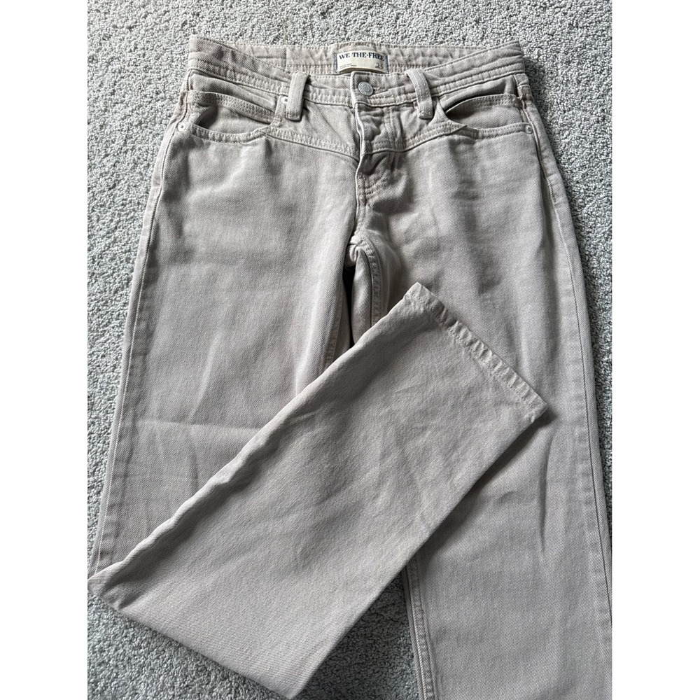 We The Free Free People Straight Leg Jeans Taupe Tan Button Fly 25